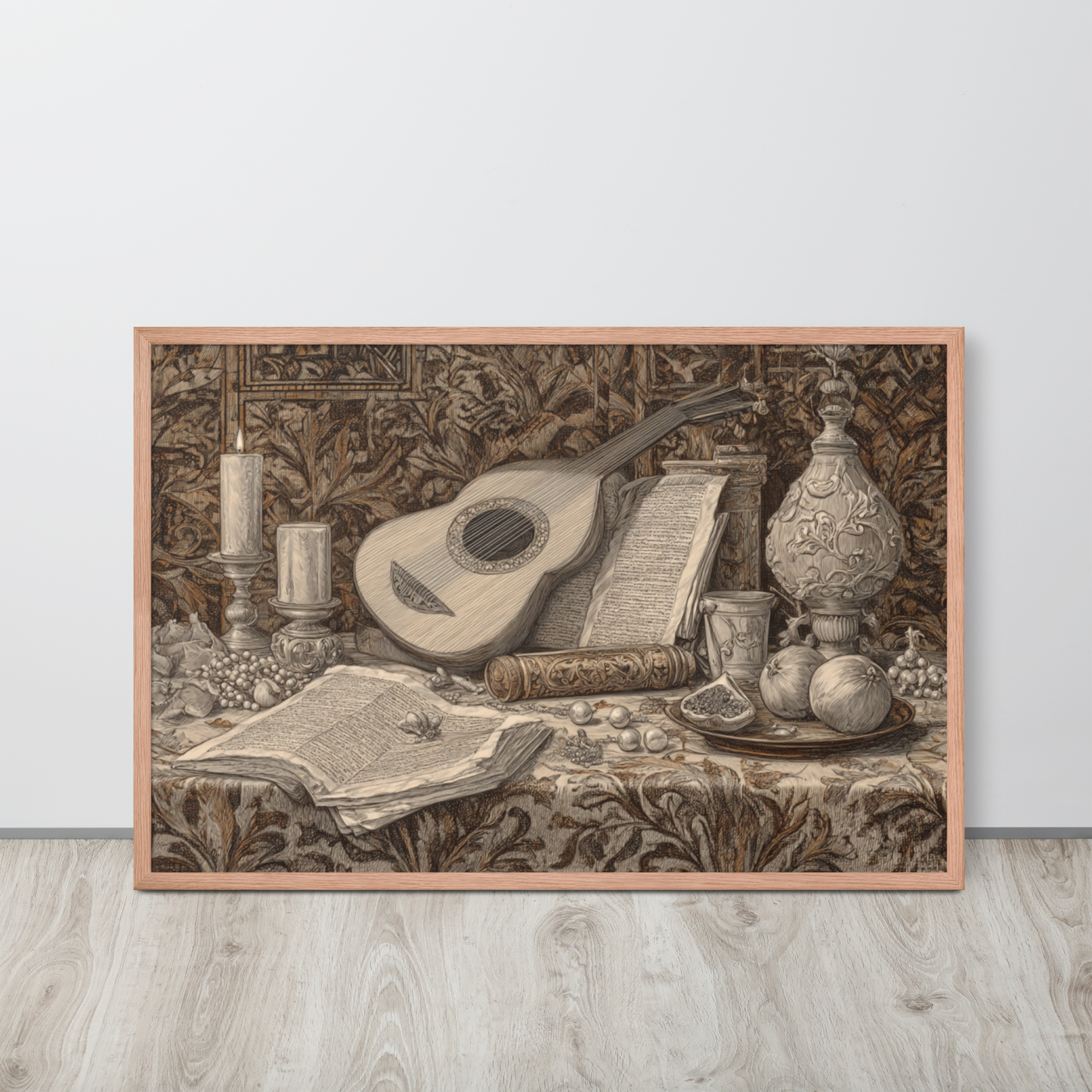 Renaissance Lute & Pomegranate –  Antique Music Wall Art Print | Vintage Still Life Wall Decor | Framed Vintage Poster