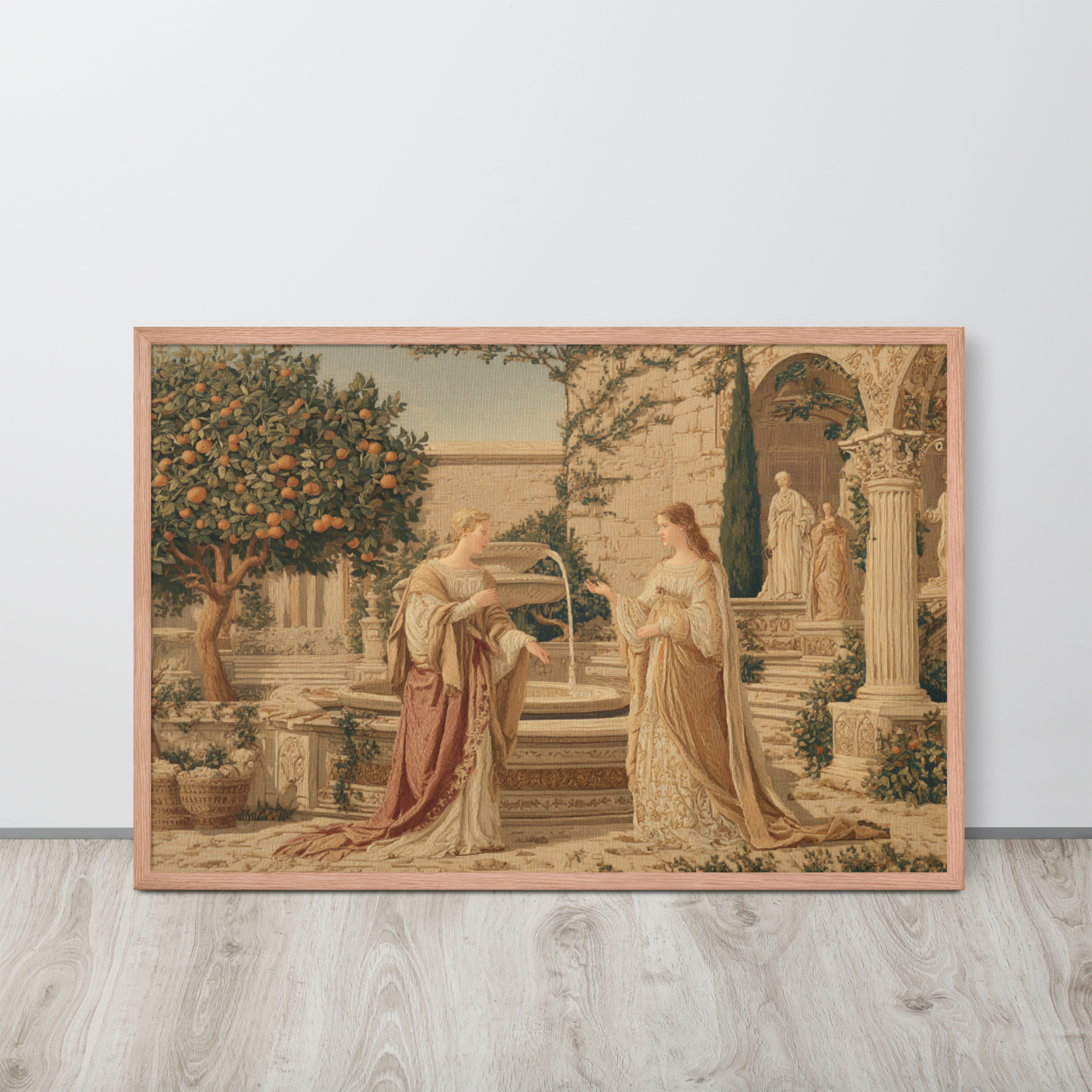 Letters Beneath the Orange Tree – Framed Renaissance Tapestry Poster | Vintage Court Garden Wall Art