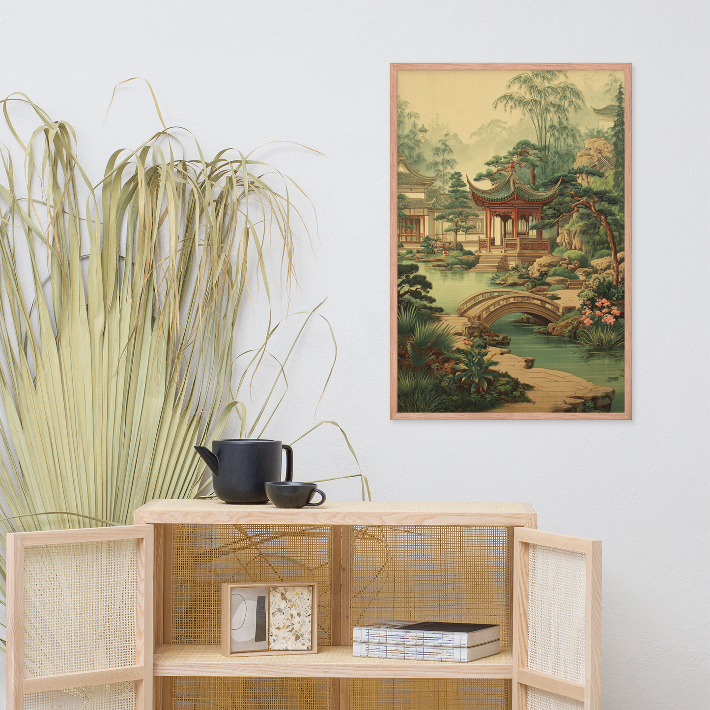 Tranquil Scholar’s Garden Pavilion – Framed Gongbi Landscape Poster