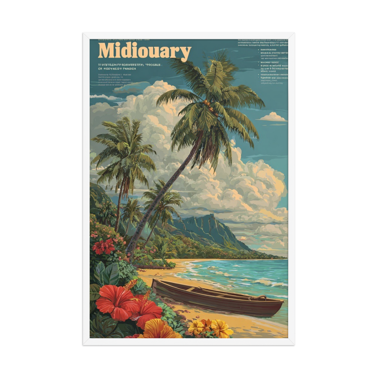 Tropical Beach Framed Poster – Retro Travel Art, 24"x36"