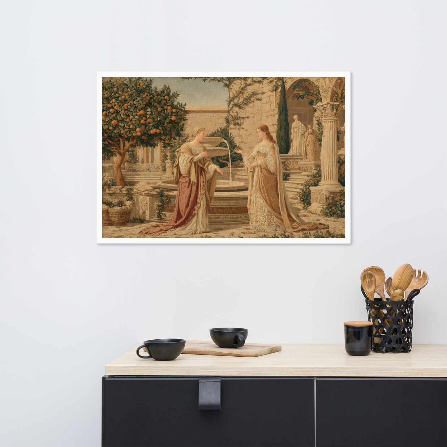 Letters Beneath the Orange Tree – Framed Renaissance Tapestry Poster | Vintage Court Garden Wall Art