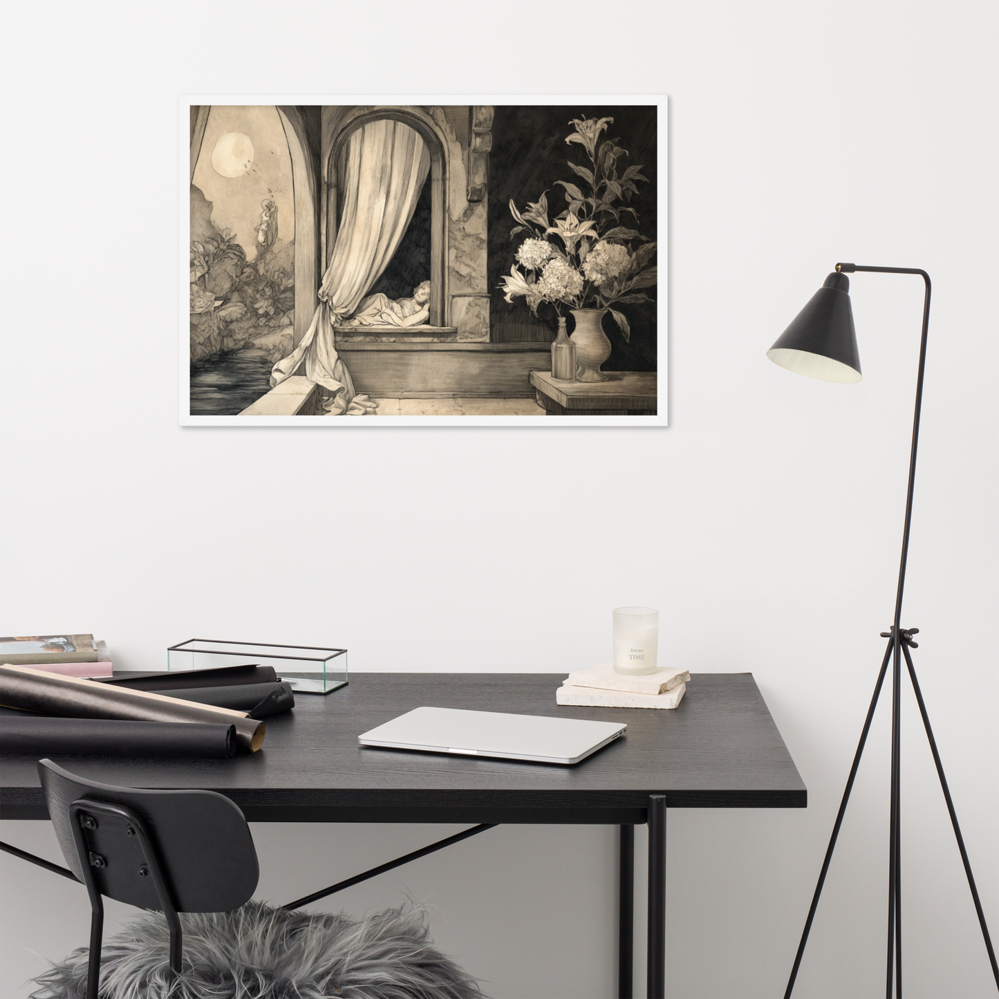 Silent Court Reverie – Framed Renaissance Sketch Art Poster