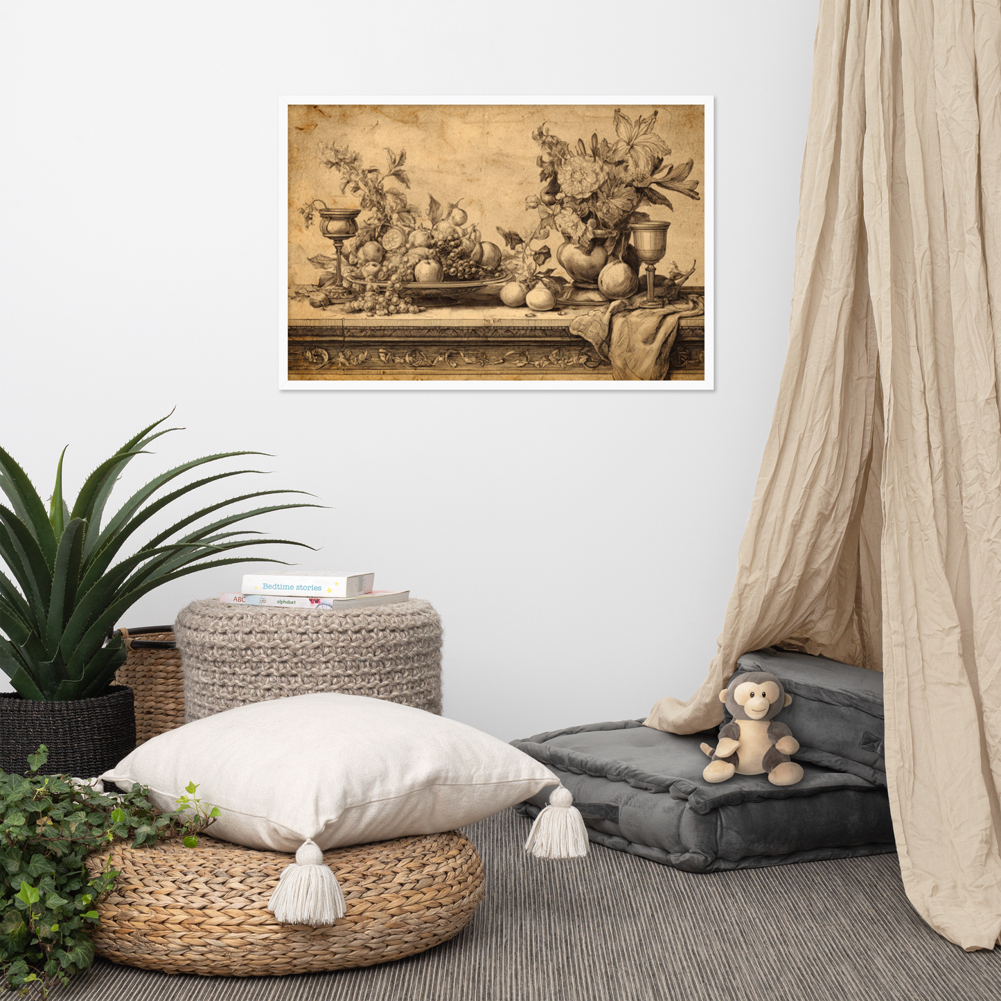 Italian Renaissance Drawing Series No.1 – Banquet of Grapes and Blossoms | Framed Art Poster