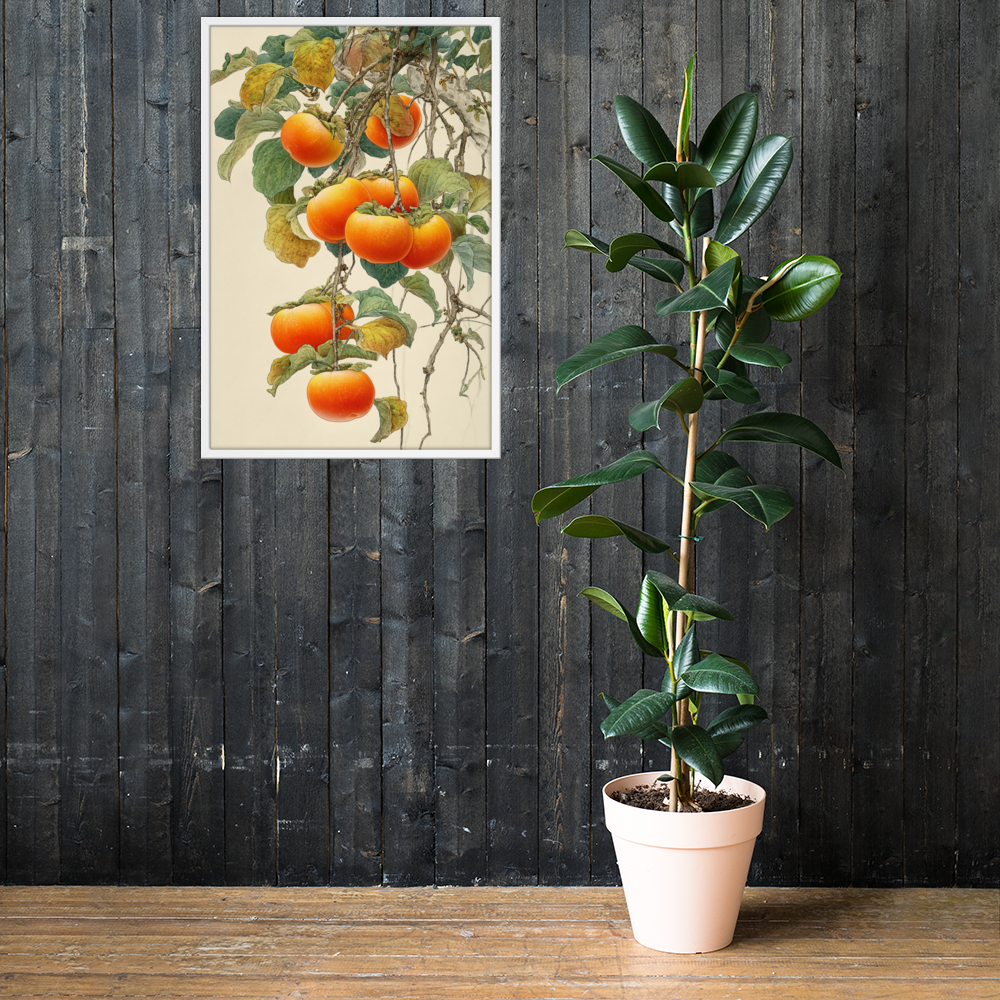 Gongbi Persimmons of Peace – Framed Autumn Fruit Wall Art Print